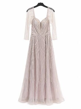 Catwalk 50140 Dusty Pink Embellished Lace Illusion Sleeve Evening Gown